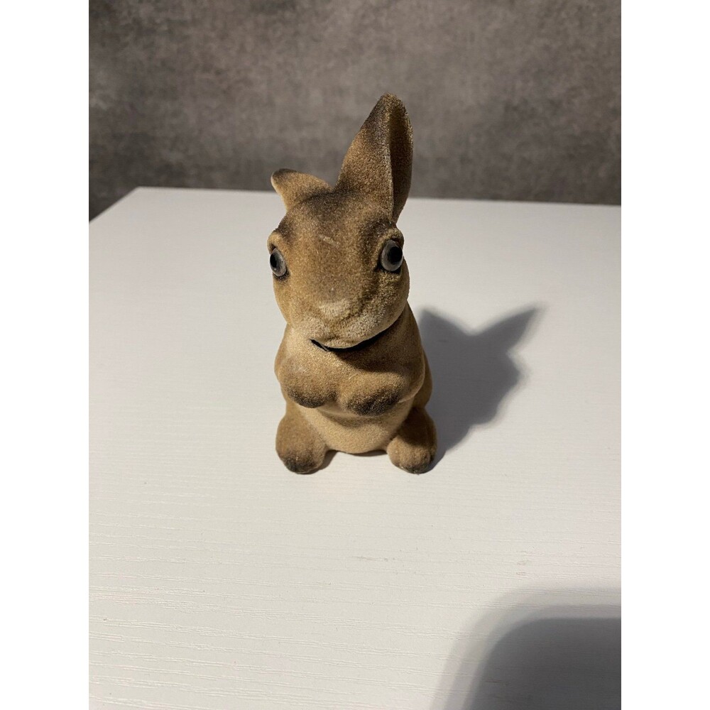 Vintage Norleans Japan Flocked Bobblehead Bunny Trinket Jar MCM Kitsch